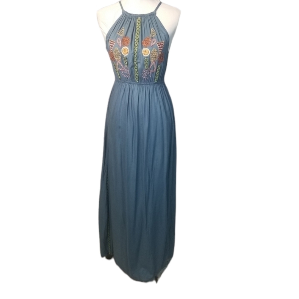 Raga Anthropologie Lucita blue Embroidered Boho  maxi dress - Picture 3 of 11